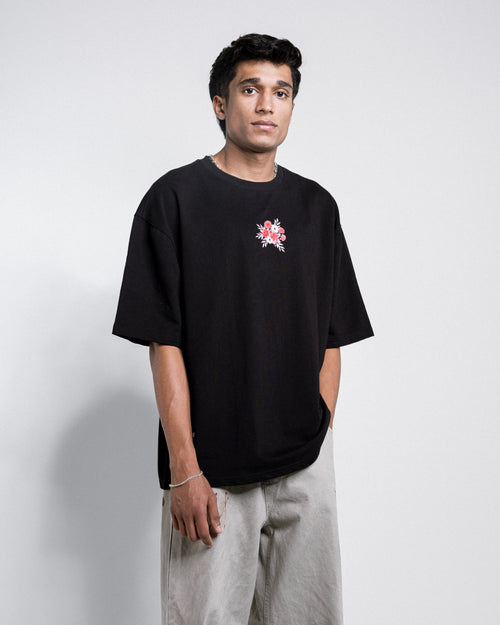 FLOURISH LOOSE FIT PRINTED TSHIRT - BLACK