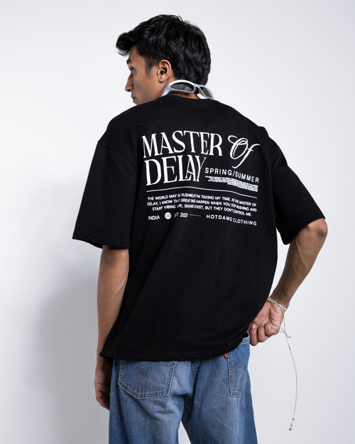 MASTER OF DELAY LOOSE FIT PRINTED TSHIRT - BLACK