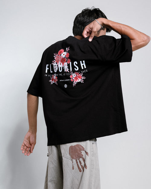 FLOURISH LOOSE FIT PRINTED TSHIRT - BLACK